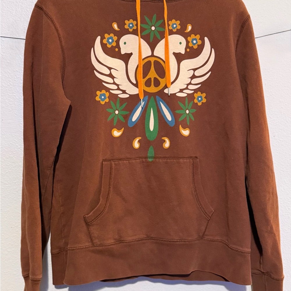 Lucky Brand Brown Hoodie with PEACE/FLORAL Graphic. Unique find! Women’s XL $14